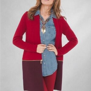 Chico’s Knit Open Cardigan Womens Size M Burgundy/Plump Long Sleeve Bi-Color